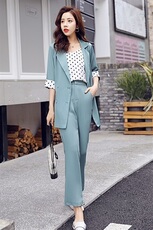 2021年夏季波点优雅舒适时尚气质套装/套裙中长款西装三件套装，女装套装/套裙，瑶迪依秀