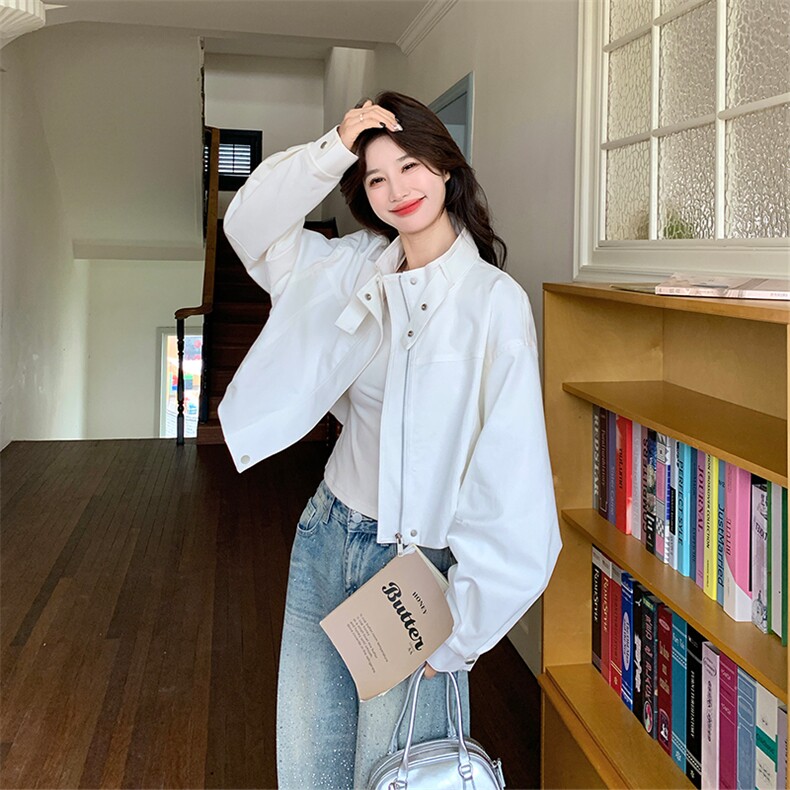 【】短款白色工装休闲外套女春季新款607-P140-K228,女装短外套,2C126