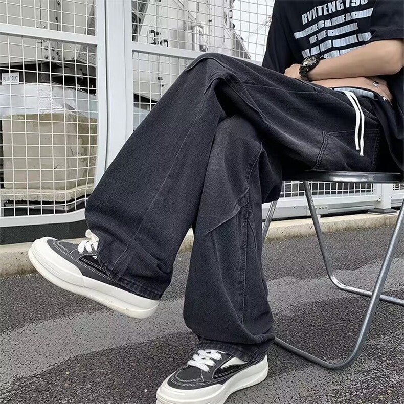 美式潮流牛仔裤男生复古水洗做旧宽松直筒裤港风阔腿裤子潮男,男装牛仔裤,星座218-1（原230）