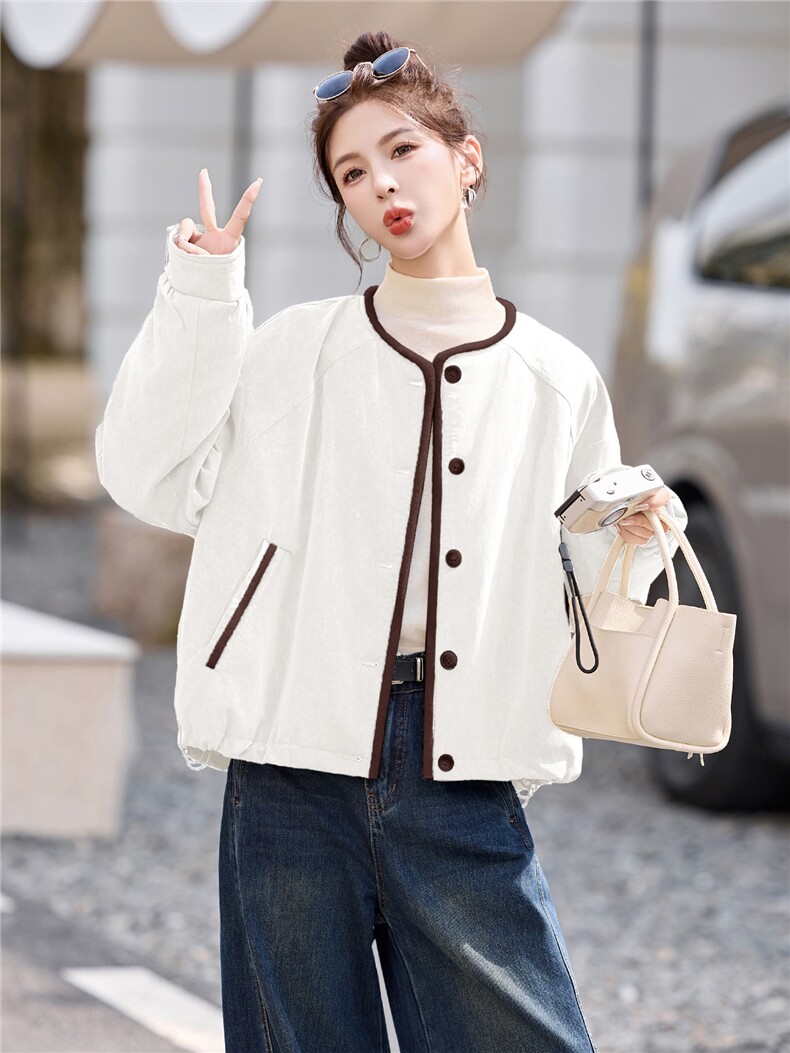 现货90白鸭绒圆领短款羽绒服女2025冬新款宽松时尚百搭保暖外套,女装羽绒服,琦鑫阁（原依鑫阁）