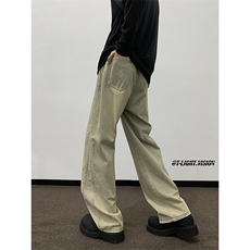 美式复古水洗做旧松紧腰黄泥阔腿牛仔裤男宽松直筒潮牌60744-p43，男装牛仔裤，星座1008