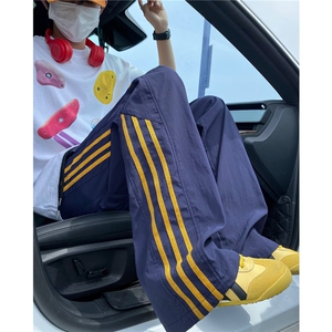 高级感条纹休闲裤撞色宽松阔腿裤宽松慵懒风潮流直筒裤XXC309图片