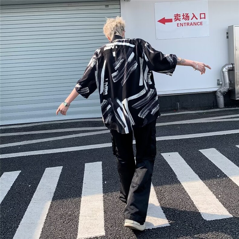 夏季冰丝垂感短袖衬衫男宽松潮牌半袖衬衣1001-1-CS512-P35,男装衬衫,星座1001-1