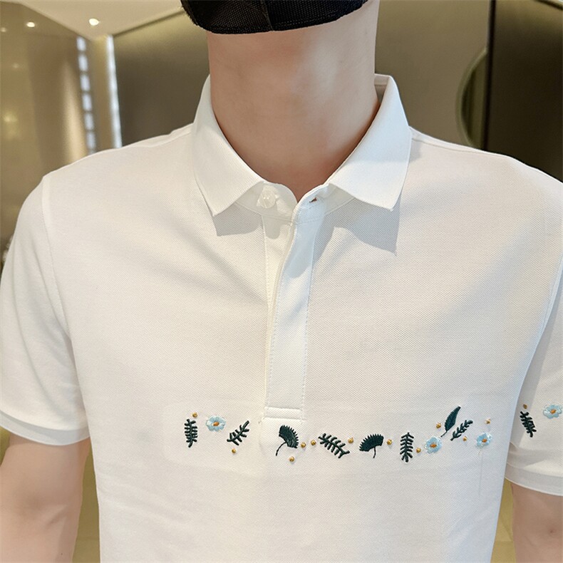 抖音2025夏季短袖T恤翻领小花刺绣翻领Polo衫T0264-P48,男装T恤,电商D342