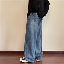 美式牛仔裤男新款复古水洗直筒长裤宽松拖地阔腿长裤子NK404-P45，男装牛仔裤，星座1008-1