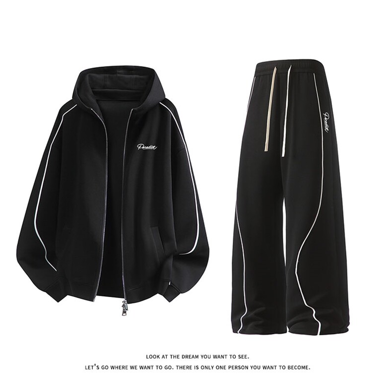 美式斜纹宽松抽绳连帽高级感运动休闲套装W4707特P60/K8691特P45，男装休闲套装，电商A007