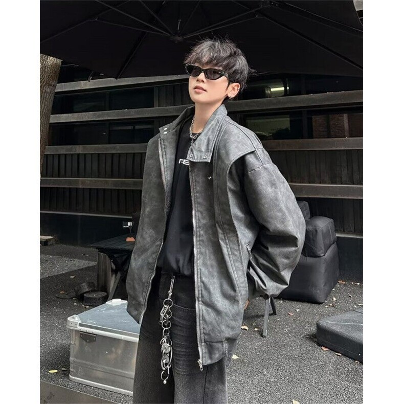 【有货】DW194-P72潮美式PU皮立领工装夹克外套女春秋季棒球服,男装夹克,星座603-2