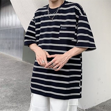 DT66-P35条纹短袖潮牌t恤男2025年夏季宽松休闲上衣港风百搭体恤，男装T恤，星座603-2