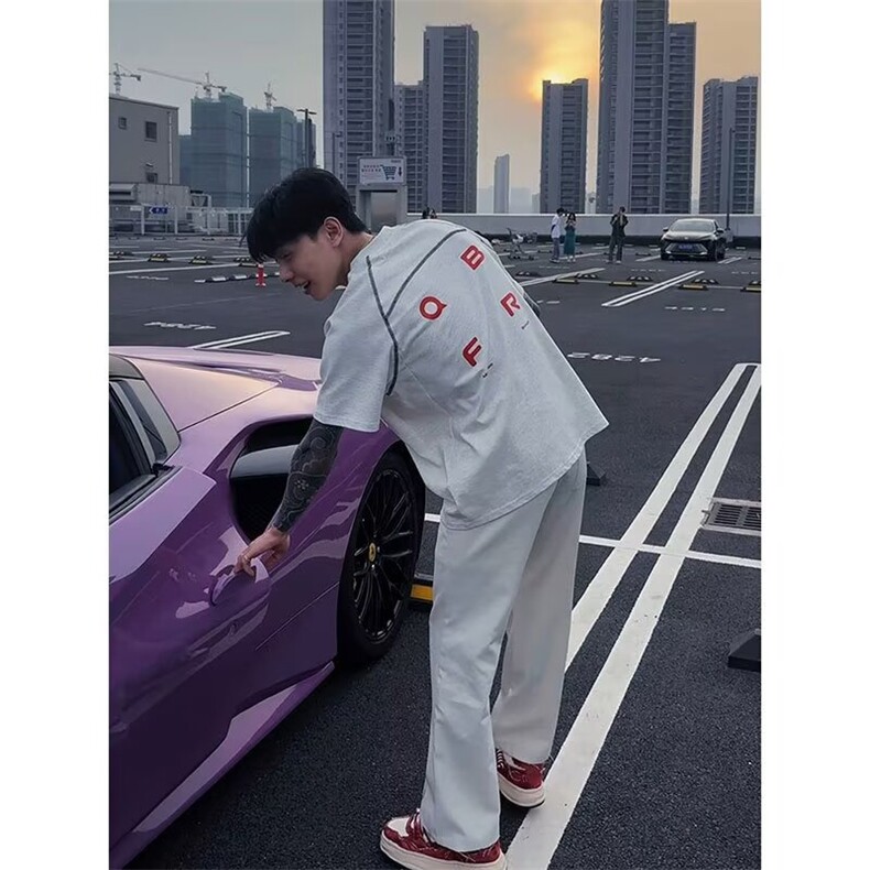 新款美式复古撞色短袖T恤男款ins高街潮牌宽松半袖上衣YTX71,男装T恤,星座208-5