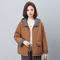 叶笙衣1187拼接撞色连帽加厚短棉衣，女装棉衣/棉服，叶笙衣