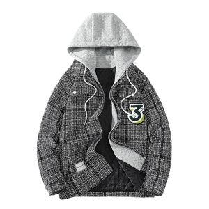 冬款加绒加厚棉服毛巾绣假两件潮牌格子外套男士8129-P120控价158图片