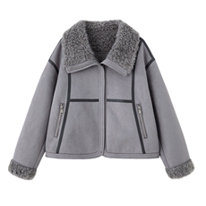 9108时尚温暖皮毛一体外套，女装羊羔毛/颗粒绒，依路服饰