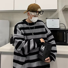毛衣慵懒高级感男秋冬新款小众设计感条纹针织衫宽松休闲针织毛衣，男装针织衫/毛衣，星座716-4