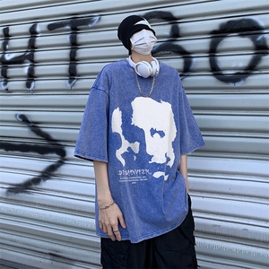 复古水洗做旧 美式抽象印花 落肩袖高街重磅短袖T恤B239-1070-P38图片
