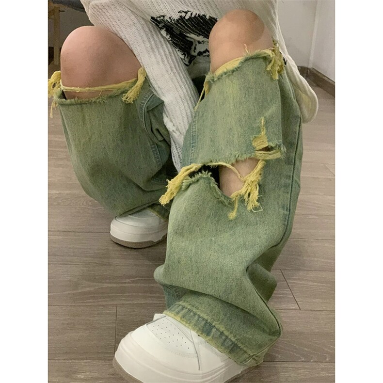 黄泥色水洗做旧破洞牛仔裤夏季薄款宽松乞丐裤CCNZ02-特P48,男装牛仔裤,星座1007（原301D）