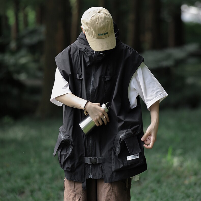2023机能工装马甲连帽薄款日系复古户外百搭宽松坎肩WT107-P50,男装背心/马甲,星座313A-2