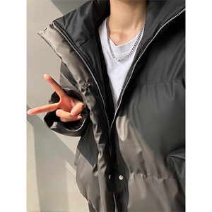 现货5W件冬季三防重磅boxy短款羽绒立领PU皮棉衣外套男女加厚棉服图片