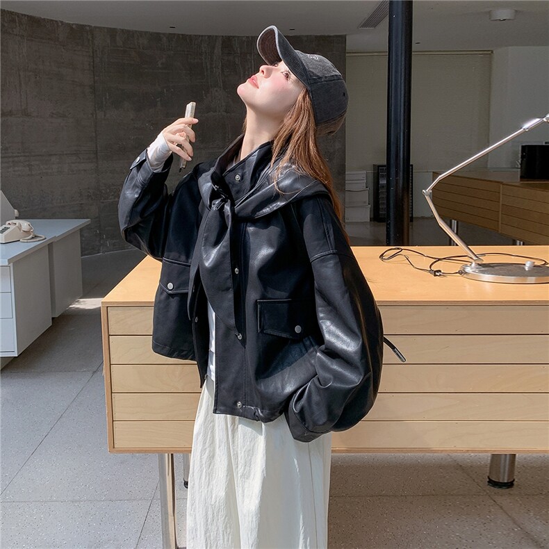 2025年秋季短款皮衣帽子可卸RE2C290-6869#-P185-K275，女装皮衣，蝶眷