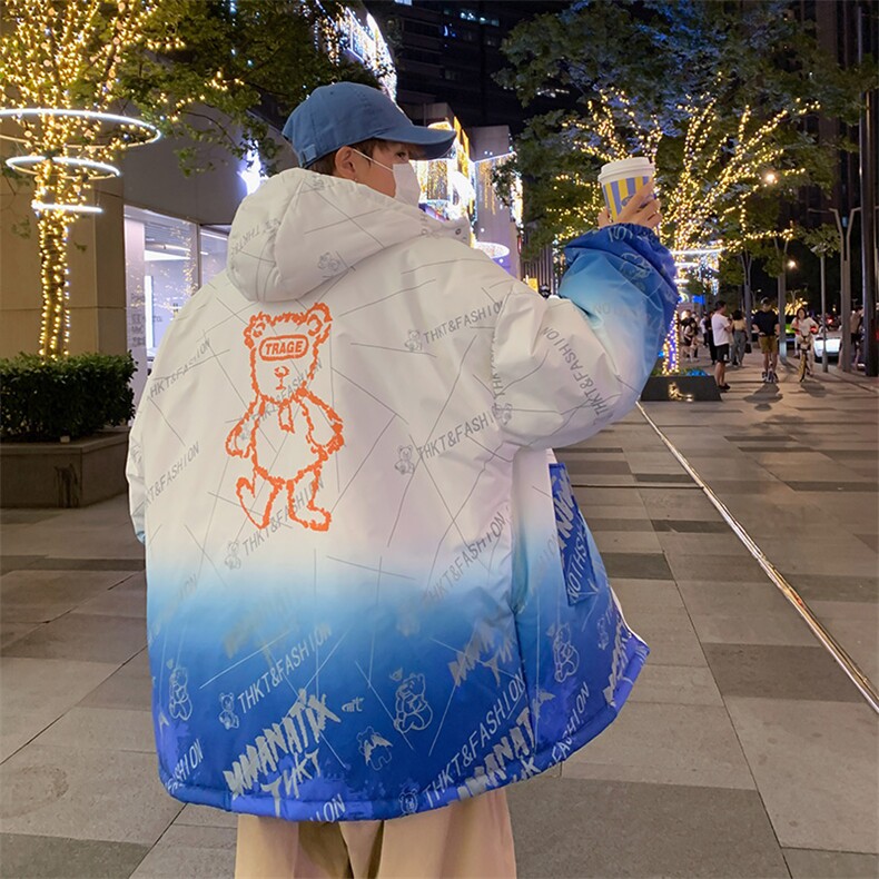 2025冬装渐变印花棉衣男连帽情侣棉服宽松棉袄外套3315-P90控138,男装棉衣,星座207