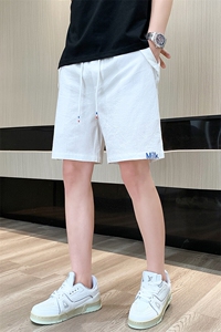 夏季棉麻刺绣短裤男休闲百搭五分裤纯棉沙滩裤XZ310B-3-DK833-P25图片