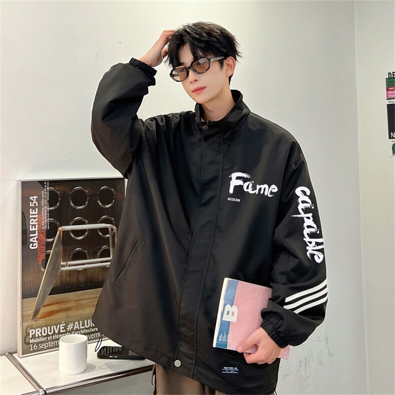 电商DSA028-JKHV962P60100聚酯新款港风条纹工装夹克男控88,男装夹克,电商A028