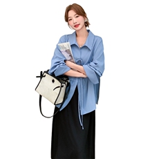 蓝色蝴蝶结系带衬衫套装裙女2025秋季新款设计感背心连衣裙两件套，女装套装/套裙，2C198
