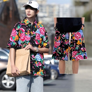 TZP风东北大花汉服套装polo衫短裤大码花TEE套装团队服休闲装图片