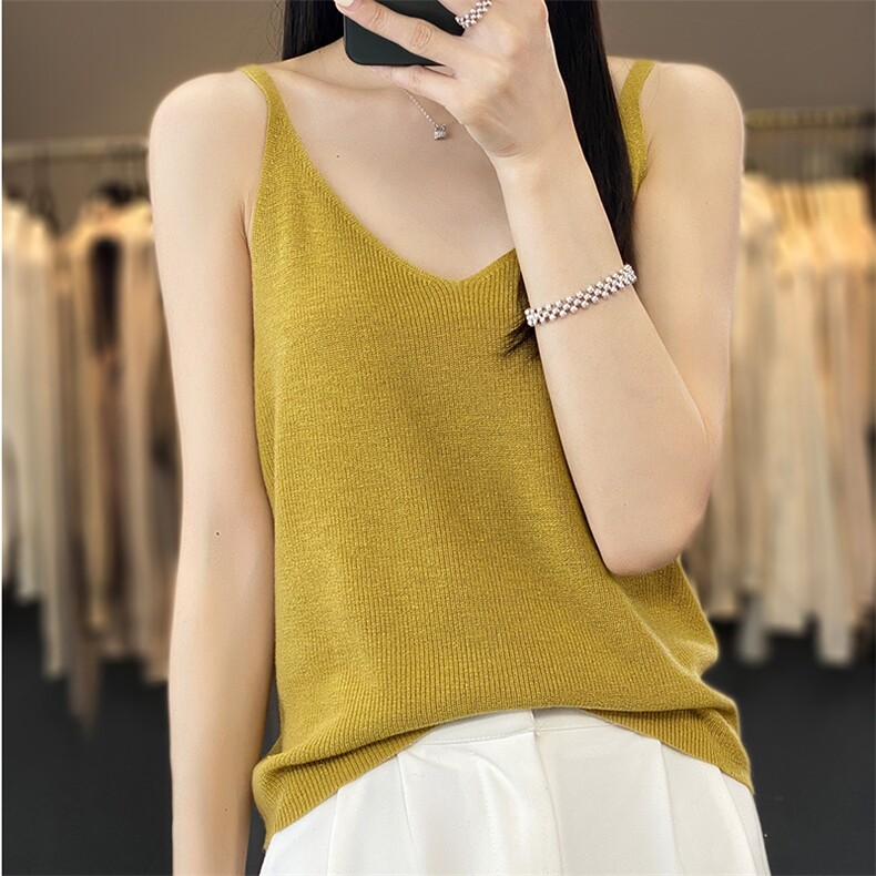 细带无袖背心女夏薄款针织吊带背心外穿2024年夏季，女装背心吊带，越洋羊