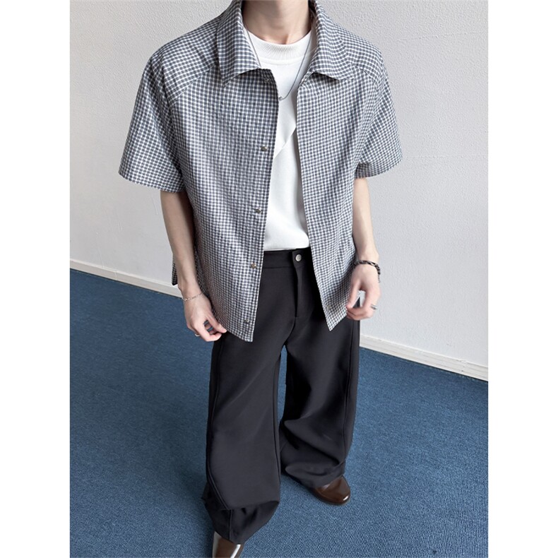 2026夏季新款大码格子翻领短袖衬衫男CD6403-特P40建议零售价98,男装T恤,电商A001