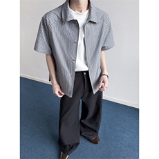 2026夏季新款大码格子翻领短袖衬衫男CD6403-特P40建议零售价98，男装T恤，电商A001