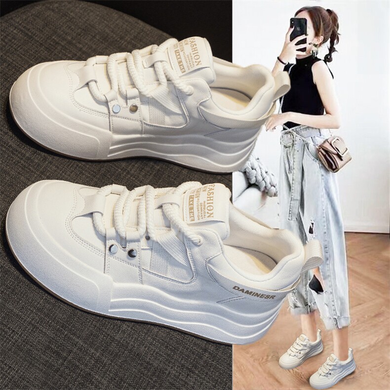 真皮小白鞋女潮2024年新款春季新款厚底松糕百搭休闲百搭板鞋女,女鞋休闲鞋,电商A223