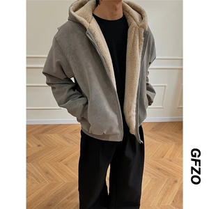 PU皮座山雕男女加绒保暖防兔毛棉衣外套M2566-P90图片
