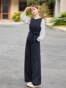 开春穿搭一整套时尚套装女2025新款通勤气质衬衫马甲阔腿裤三件套图片