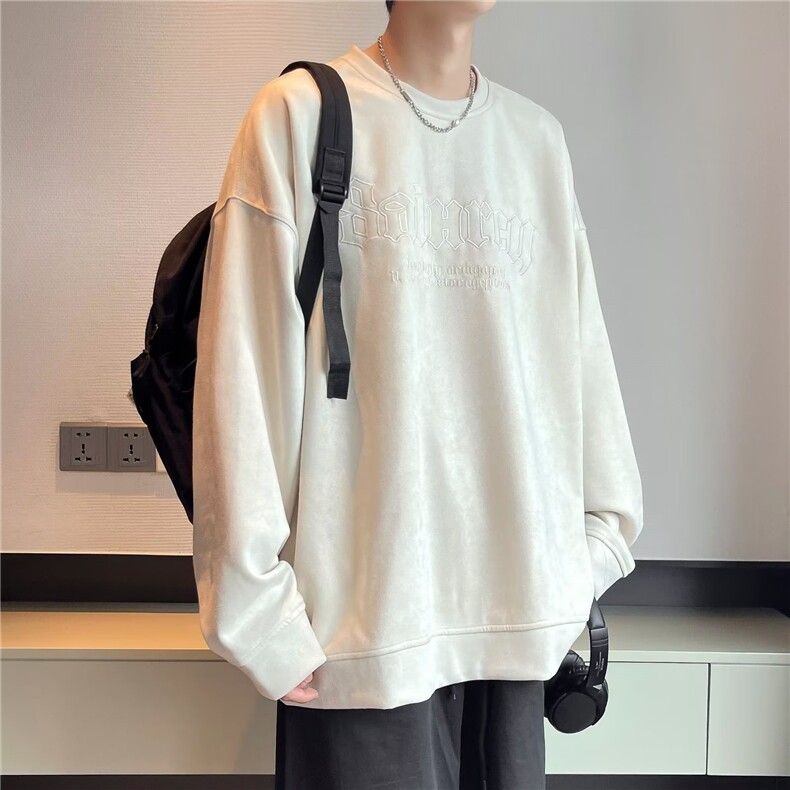 美式复古套头卫衣男秋冬ins潮牌男宽松加皮绒衣服秋冬季上衣,男装卫衣,星座716-2