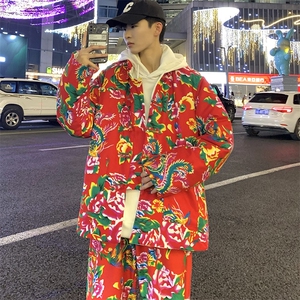 TZ207风盘扣立领大花棉衣加绒裤套装民族特色牡丹大花大码男图片