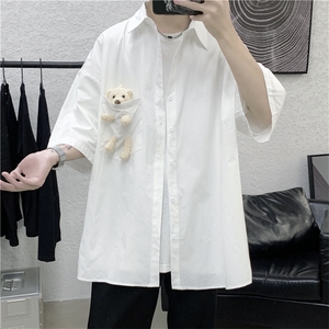 小熊衬衫男港风日系新款短袖衬衣韩版潮流新款宽松半袖 W867-P30图片