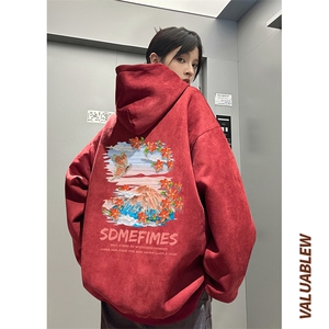 麂皮绒连帽卫衣 直播品质重磅400克水彩花印花JL7113-P45控78图片