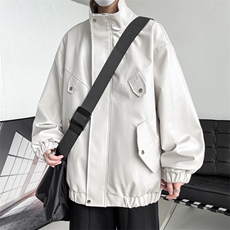 春季潮流夹克情侣款大码宽松外套机车立领皮衣男A266-PY008-P75，男装夹克，电商A266