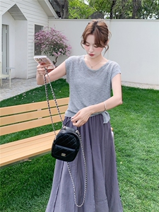 时尚休闲套装女夏季新款简约百搭显瘦针织小衫裙两件套图片
