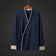 餐饮店可定制*秋季新款风道袍风衣棉麻衬衣男长袖F89-P70，男装衬衫，星座313B-4（原星座309A-1）