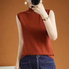 2025年秋季时尚百搭通勤简约休闲羊毛半高短袖，女装T恤，朝思羊绒