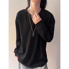 美式高街千鸟格子长袖T恤男女亨利V领英伦雅痞休闲宽松长袖打底衫，男装T恤，电商A443