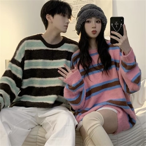 美式街头设计感圆领毛衣男慵懒风休闲仿水貂毛衣Z8805P45图片