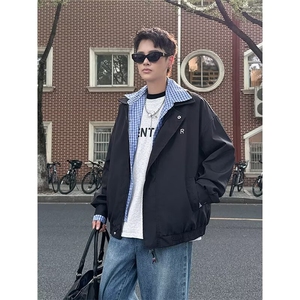 假两件夹克男女韩版潮流格子拼色帅气2025秋冬ins外套W6750-P68图片