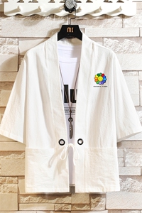 HF59101-P40风汉服男开衫外套七分袖道袍 砖墙挂拍图片
