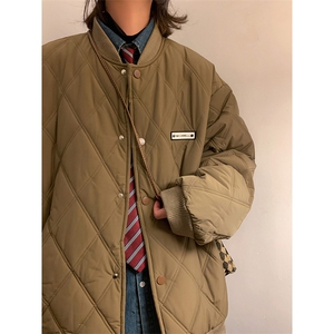 W8206 特P85 控138 菱形格压棉棒球服宽松加厚外套棉服棉衣情侣图片