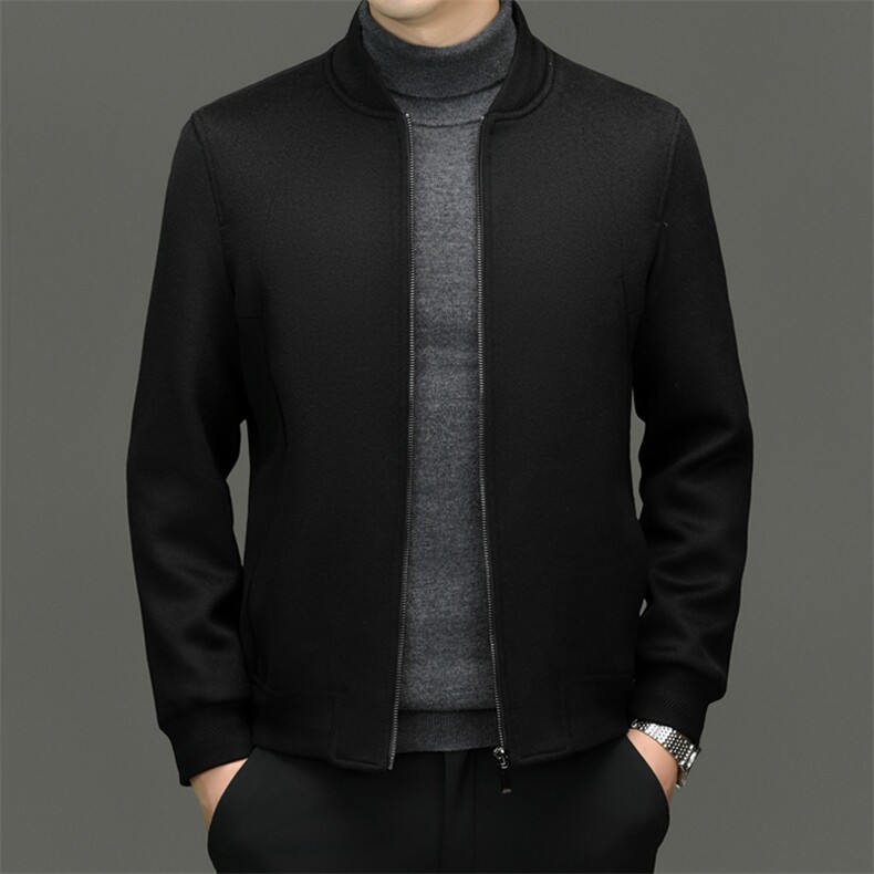 SJ88891秋冬新款男士外套棒球领羊毛羊绒拼绵羊皮双面尼外套夹克，男装毛呢大衣，电商B360