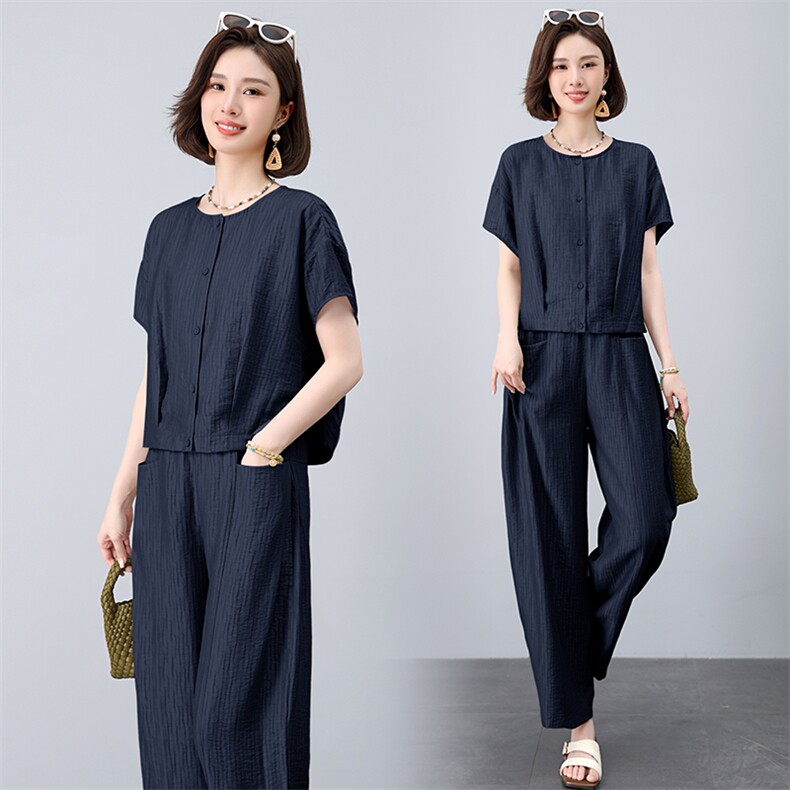两件套女夏季天丝亚麻透气清爽百搭时尚套装女（上衣款号25121），女装套装/套裙，曼沙奕珂