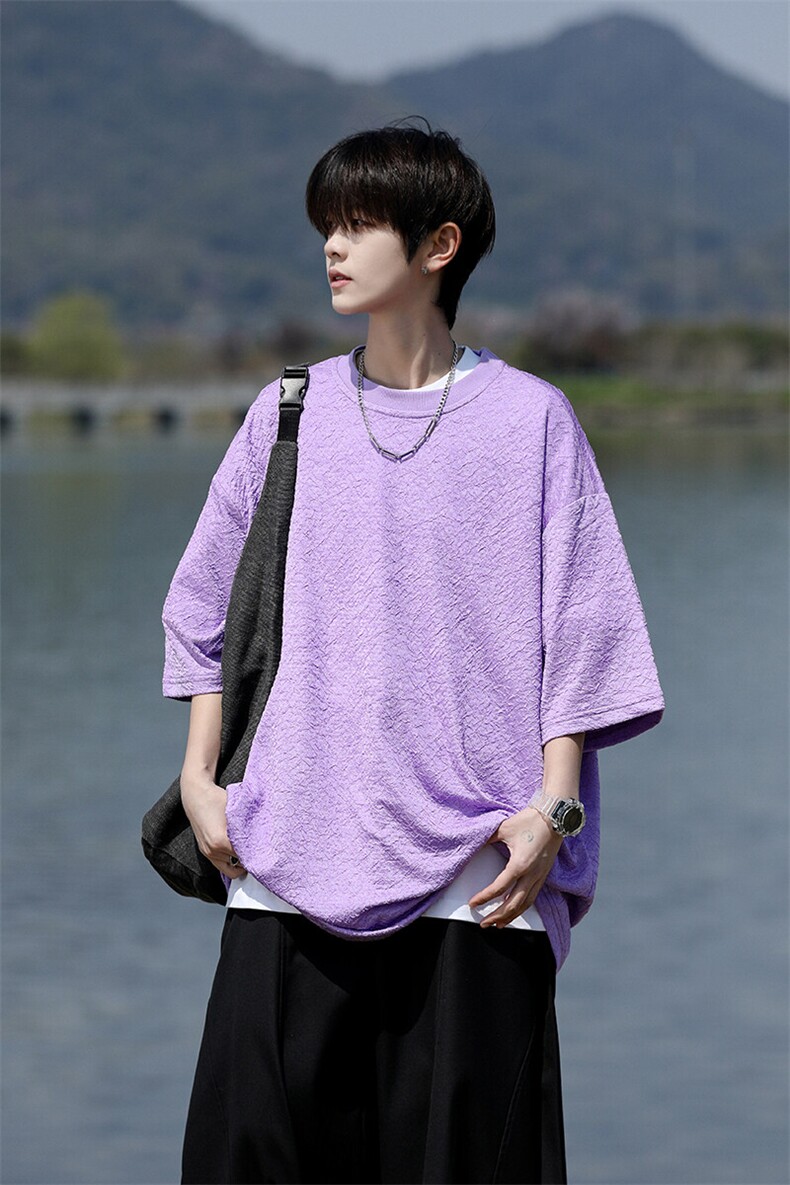 8XL-M特大码短T恤泡泡袖肌理感冰丝短袖衬衫上衣五分袖DX322P25,男装T恤,电商D206-1
