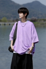 8XL-M特大码短T恤泡泡袖肌理感冰丝短袖衬衫上衣五分袖DX322P25，男装T恤，电商D206-1